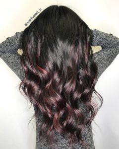 dark hair with burgundy ombre hair